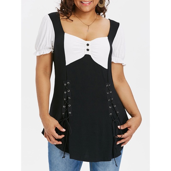 Rosegal for Curves Collection Tops -  Plus Size Retro Sweetheart Neck T-shirt 